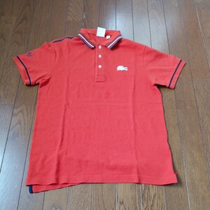 1384【中古】LACOSTE GOLF ラコステゴルフ　ゴルフウェア　半袖　ポロシャツ　濃いオレンジ　左胸にワニの刺繍入　メンズ　サイズ　S