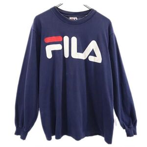 フィラ 90s オールド USA製 デカロゴ プリント 長袖 Tシャツ M ネイビー FILA ロンT メンズ