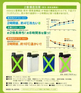 白 BOOK BOTTLE ISSA WHITE 一茶 ブック ボトル イッサ 白 スリム 水筒 ボトル 直飲み 冷凍可 380ml 3重構造ソフトケース -5℃保冷材 付