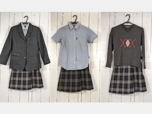 【as019】京都府 立命館宇治中学校 女子用学生服 制服 ブレザ+半袖カッターシャツ+セーター+冬服スカート◆e34