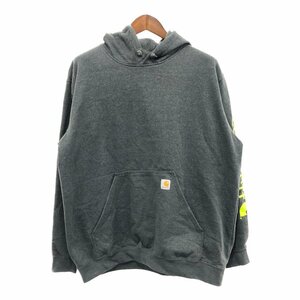 SALE/// Carhartt カーハート 袖プリント ロゴ スウェット プルオーバー パーカー トレーナー ワーク グレー (メンズ XL) P5143