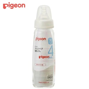 (志木)【未使用】Pigeon/ピジョン スリムタイプ哺乳瓶 耐熱ガラス製 240ml 4ヶ月頃～ M丸穴 1031584 ベビー用品 食器 乳児 (o)