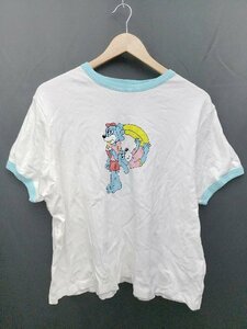 ◇ PUNYUS プニュズ プリント カジュアル 半袖 Ｔシャツ カットソー サイズ4 ホワイト ライトブルー レディース P