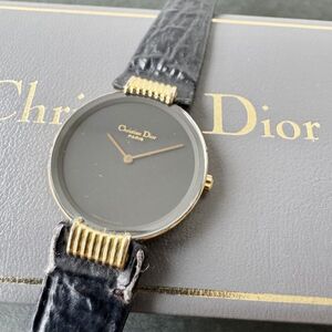 ◆ ディオール Christian Dior バギラ ブラックムーン クォーツ 腕時計 46 153-3 箱付き レディース ウォッチ 純正尾錠 黒文字盤