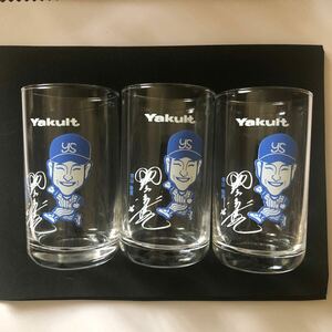 ＊レトロ＊激レア非売品　池山隆寛　36 ヤクルト　Yakult 似顔絵　サインプリント入り　グラス　タンブラー　3個セット　当時物