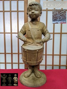 玉野勢三 ブロンズ像 大型作品 真作 幼稚園 保育園 鼓笛隊 小太鼓 男の子 限定10作 1/10 高78.5cm 重26kg