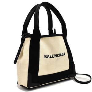 1円 ◆美品 BALENCIAGA バレンシアガ 2way ハンドバッグ ショルダー ネイビーカバス XS 390346 ホワイト ブラック◆K.Cmmr.tI-14