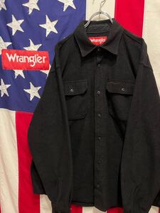 ★Wrangler★ラングラー★フリース長袖シャツ★ワークシャツ★トップス★胸ポケット★フラップポケット★無地★ブラック★黒★Lサイズ★