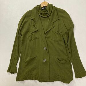 51 ISSEY MIYAKE PERMANENTE シワ加工 アンサンブル ジャケット タートルネック イッセイミヤケ ペルマネンテ サイズM オリーブ 40328AF