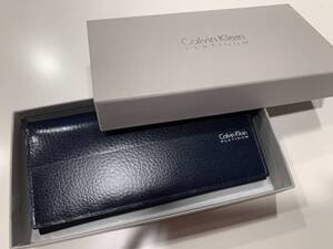 未使用保管品 Calvin Klein PLATINUM カルバンクライン プラチナム 長財布 レザー 紺系 箱付き