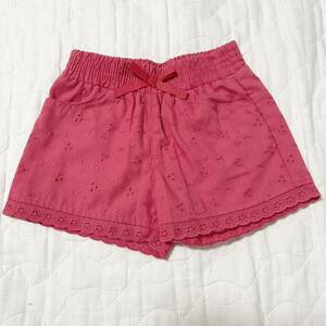 新品/クロシェレース/花柄レース/ショートパンツ/リボン/チェリーピンク/女の子/90サイズ