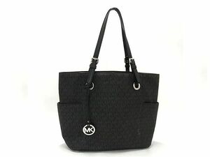 1円 ■美品■ MICHAEL KORS マイケルコース MK柄 PVC トートバッグ ショルダー 肩掛けかばん レディース ブラック系 FA8684