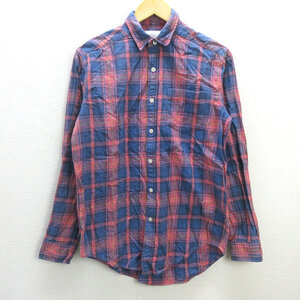 G■ビームス/BEAMS BMING 長袖シャツ/チェック柄【S】ピンク青系/men