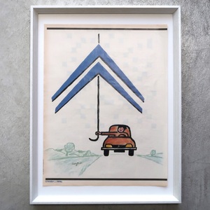 CITROEN × TOTAL シトロエン 1981年 サヴィニャック Savignac イラスト フランス ヴィンテージ 広告 額装品 レア フレンチ ポスター 稀少