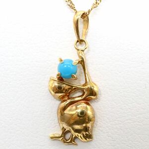 1円〜!!《K18 天然トルコ石ネックレス》N 約1.9g 約39.5cm turquoise necklace jewelry ジュエリー EA9/EA9 M492