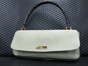 ◆美品◆GUCCI グッチ◆バンブー◆ロゴプレート◆スエード レザー 本革◆ハンド バッグ◆ライトグレー ブラック G金具◆イタリア製◆A9010