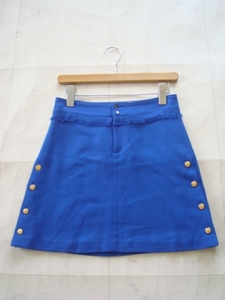 PREETI フランス製ウールミニスカート size0 プリーティ ブルー 青 フレンチ ゴールドボタン 金ボタン ヴィンテージ ビンテージ