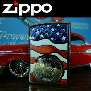 【新品・未使用・正規品】ZIPPO ジッポー American Stamp On Flag High Polish Chrome USA アメリカ 国旗 29395....