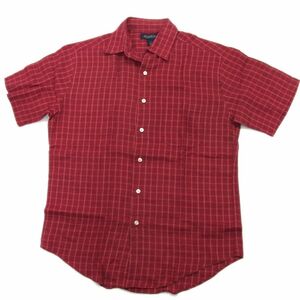 定価1万6000円●Brooks Brothers ブルックスブラザーズ リネン シャツ 半袖 ゴルフ チェック 麻100％ メンズ Mサイズ 正規品 1円スタート