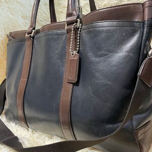 1円 美品 コーチ COACH ビジネスバッグ メトロポリタン ブリーフケース 2way A4 大容量 レザー 本革 肩掛け トート バイカラー ブラック 茶