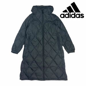 10T120☆ adidas アディダス キルティング ロング ダウンコート ダウンジャケット トレーニング ベンチコート アウター 防寒 XL相当