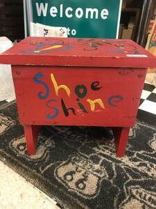 ヴィンテージ☆SHOE SHINE　木製　靴磨き　ボックス　靴磨き台☆シューズ　シャイン、レトロ、ままごと、検）ラバードール