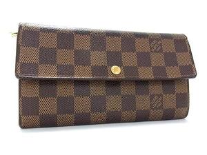 1円 LOUIS VUITTON ルイヴィトン N61734 ダミエ ポルトフォイユサラ 二つ折り 長財布 ウォレット ブラウン系 FK2349