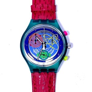 【侍】Swatch スウォッチ ピンクスプリングス 90’s ヴィンテージ クロノグラフ 腕時計 ケース付 デットストック 20=384