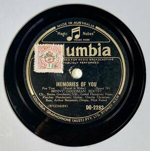 Benny Goodman Sextet　/Memories of You　/Soft Winds/ (Columbia DO-2283)　SPレコード　78 RPM (豪)