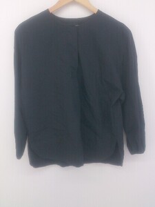 ◇ BLACK BY MOUSSY ブラックバイマウジー blkby スリット ノーカラー シャツ ブラウス サイズF ネイビー レディース P