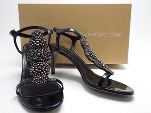 ★sergio rossi セルジオロッシ ビジュー付きエナメルサンダル ブラック 箱／布袋付 イタリア製 scarpe Donna sandal