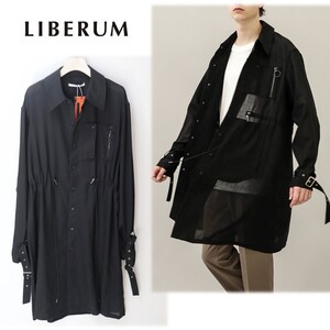 《LIBERUM リベルム》新品 定価49,500円 薄手 袖ベルト付 ビッグシルエット ウールコート スプリングコート 2サイズ A9501