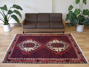 【1円スタート】良品 ペルシャ絨毯 230 x 177 cm 縦2m 横1.5m 肉厚 ウール 手織り トライバル ラグ 部族絨毯 カーペット じゅうたん