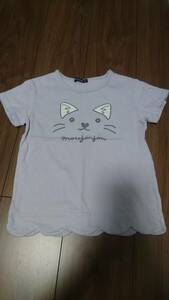 moujonjon ムージョンジョン キッズ ガールズ 女児 120サイズ 猫柄 半袖 Tシャツ パープル 1回使用 美品 丸高衣料 