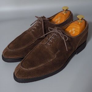 4-YG058 クロケット＆ジョーンズ CROCKETT&JONES スエード Vチップ レザー シューズ ブラウン 5.5 E 24.5~25cm相当 メンズ