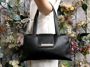 ●超美品●BVLGARI ブルガリ●ロゴプレート●ステッチ●カーフ レザー 本革●トート ハンド バッグ●黒●シルバー金具●腕掛け●Js49398