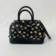 美品 COACH コーチ レザー ハンドバッグ 花柄 ブラック