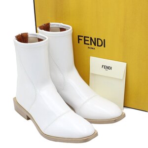 ★E2046 未使用!! フェンディ エナメル パテントレザー ショートブーツ サイズ36 52BB74 ホワイト FENDI レディース★