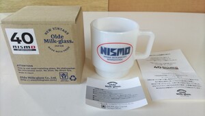 新品未使用nismo初代ロゴ40周年Olde milk-glassミルクガラス製マグカップ日産ニスモFESTIVAL純正R32R33R34GT-RスカイラインJDM希少レア珍品