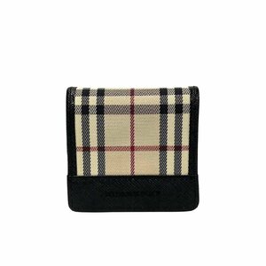 ほぼ未使用 箱付き BURBERRY バーバリー ノバチェック 柄 ロゴ キャンバス レザー 本革 コインケース 小銭入れ ブラック ベージュ 20405