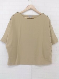 ◇ ◎ ●美品● H&M タグ ショルダーボタン ノーカラー 五分袖 ブラウス カットソー サイズEUR XL ベージュ レディース P