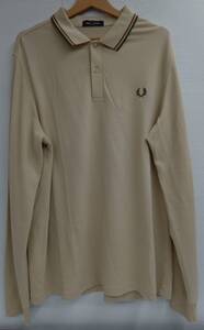 美品 FRED PERRY フレッドペリー M3636 ツインティップラインロングスリーブ ポロシャツ ベージュ XLサイズ メンズ