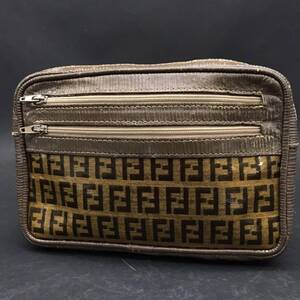 ER0216-57-7 FENDI S.A.S フェンディ ズッカ柄 セカンドバッグ クラッチバッグ ポーチ キャンバス地 レザー W20cm H13cm マチ3cm 60サイズ