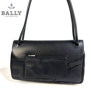 【美品】BALLY バリー キャンバス レザー 肩掛け ショルダーバッグ ハンドバッグ 総柄 マルチカラー ブラック イタリア製