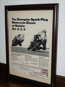 1974年 USA 洋書雑誌広告 額装品 Champion Spark Plug / 検索用 Kenny Roberts ケニー・ロバーツ AMA Yamaha TZ750 ( A4size ）