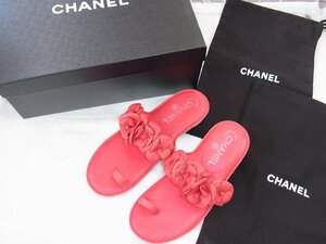 シャネル CHANEL サンダル カメリア ココマーク 赤 レッド レザー サイズ：35C（21～22ｃｍくらい）良好 箱有