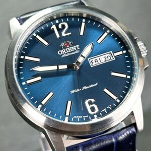 超美品 ORIENT オリエント AUTOMATIC F692-UAF0 腕時計 自動巻き アナログ 裏スケルトン カレンダー ネイビー文字盤 ラウンド 動作確認済み