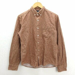 T■日本製■アーバンリサーチ/URBAN RESEARCHボタンダウン長袖タイトシャツ■茶系【40】MENS/細身