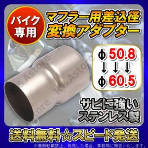 【匿名配送】変換アダプター 50.8㎜ 60.5㎜ ステンレス 差込径 変換ジョイントパイプ 社外サイレンサー マフラースペーサー スリップオン