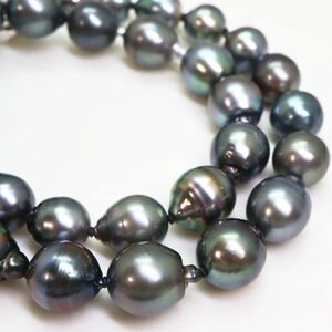 ＊南洋黒蝶真珠ネックレス＊j 約66.9g 約44.0cm 8.5~12.0mm 黒真珠 パール pearl jewelry necklace accessory silver DH0/EA5